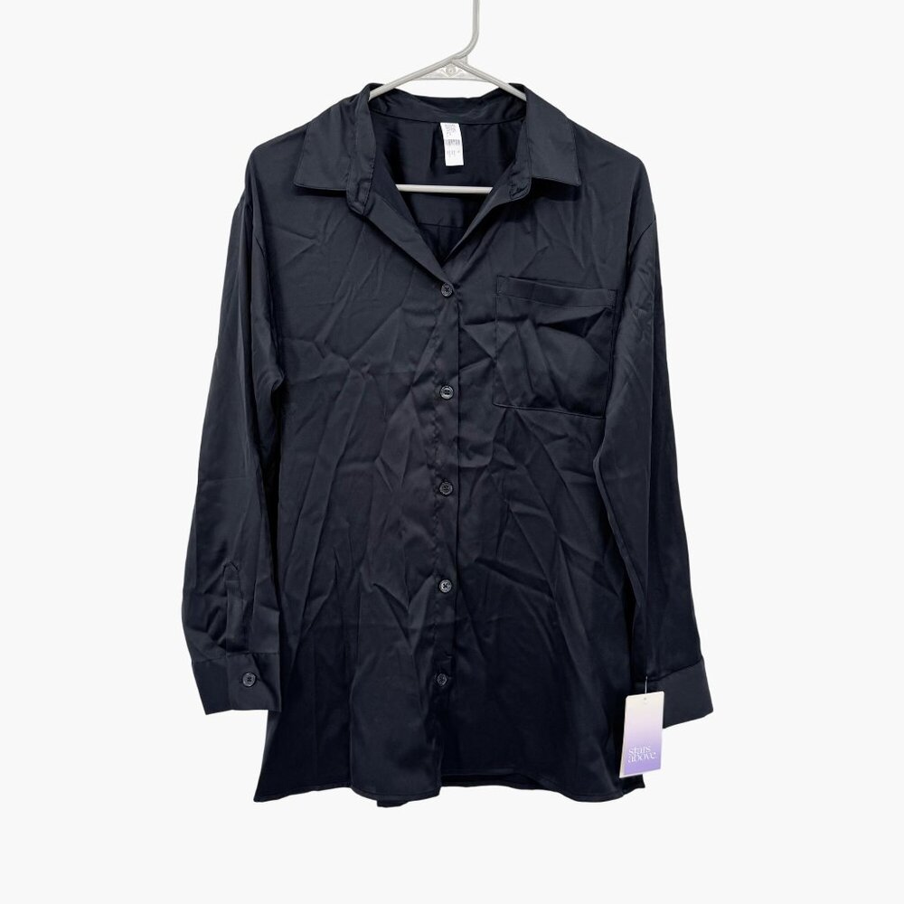 NEW Stars Above Women's Long Sleeve Button Down Satin Pajama Top